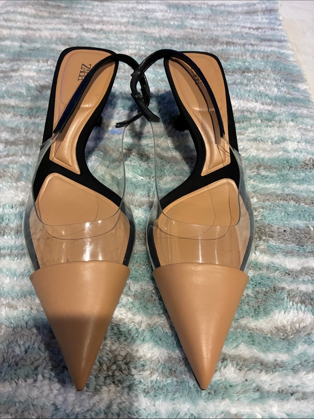 Zara Tan Pointed Toe Slingback Flats with Clear Panel